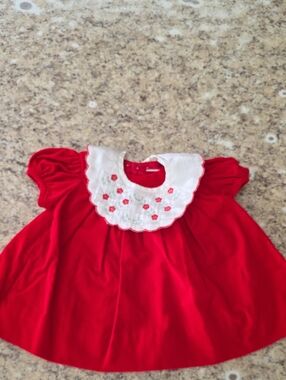 Vintage Cradle Togs Red Velvet Christmas Dress 12 Months Embroidered Collar